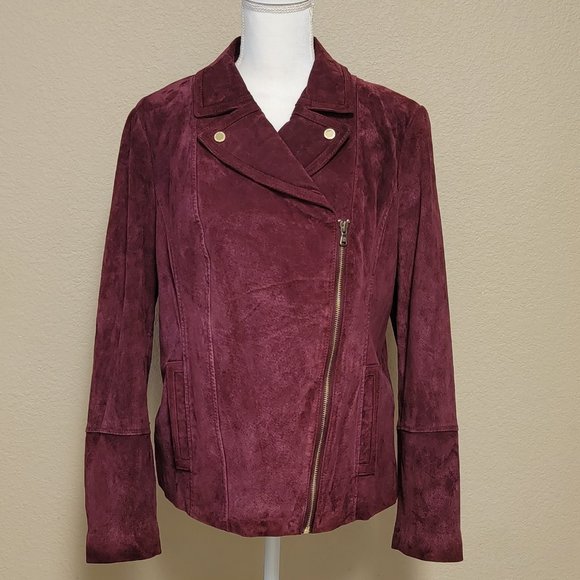 Isaac Mizrahi Burgundy Leather Jacket - Picture 2 of 16